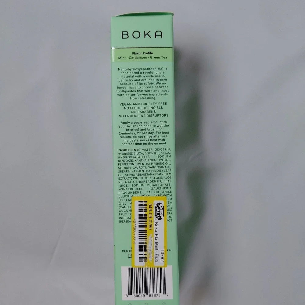 Boka Nano-Hydroxyapatite Toothpaste Ela Mint 3.4oz Tube Fluoride-Free Exp. 12/28